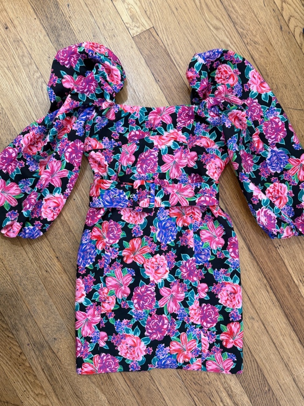 Zara Black Mini Dress with Pink and Purple Floral Print